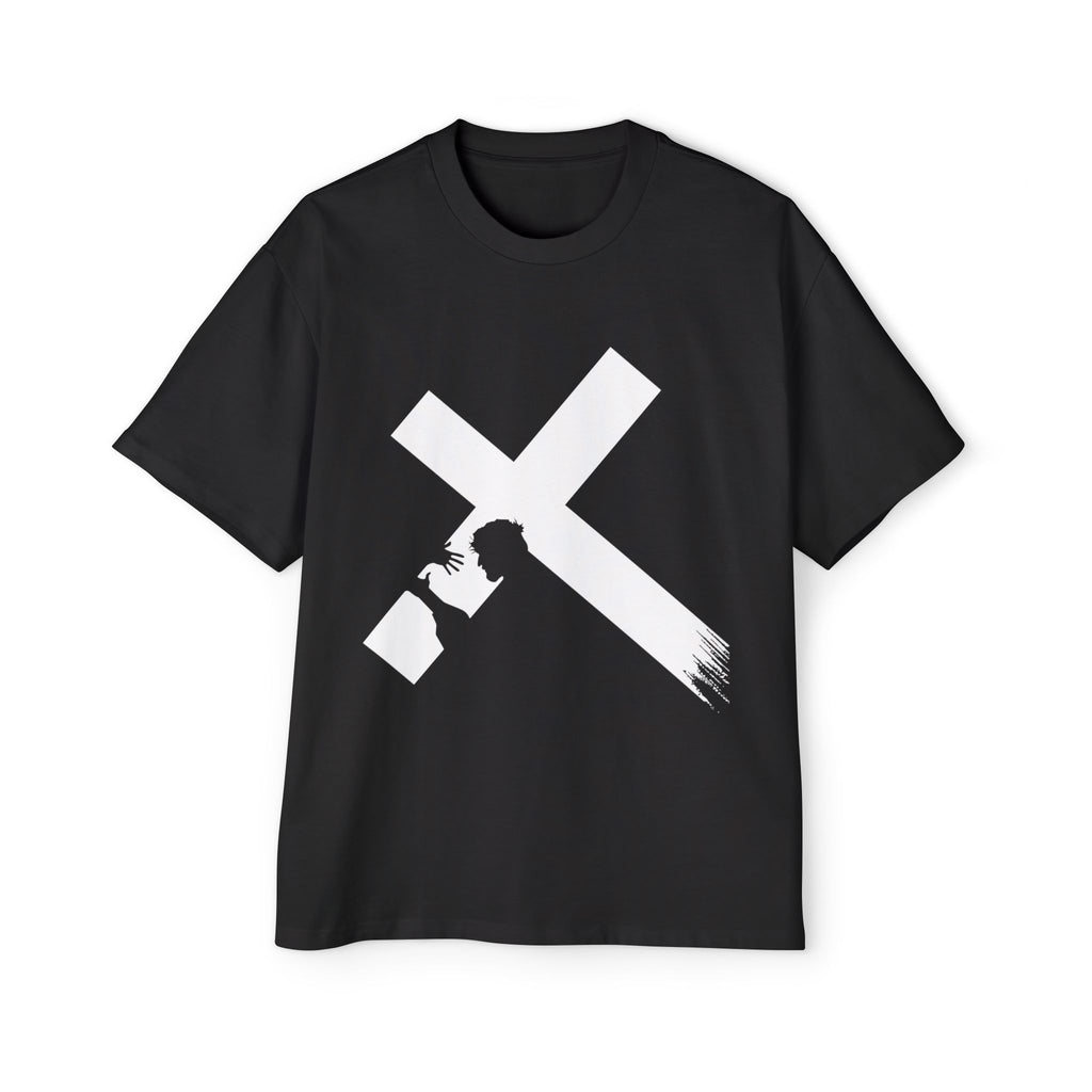 BRUSHSTROKE WHITE CROSS – OVERSIZED TEE