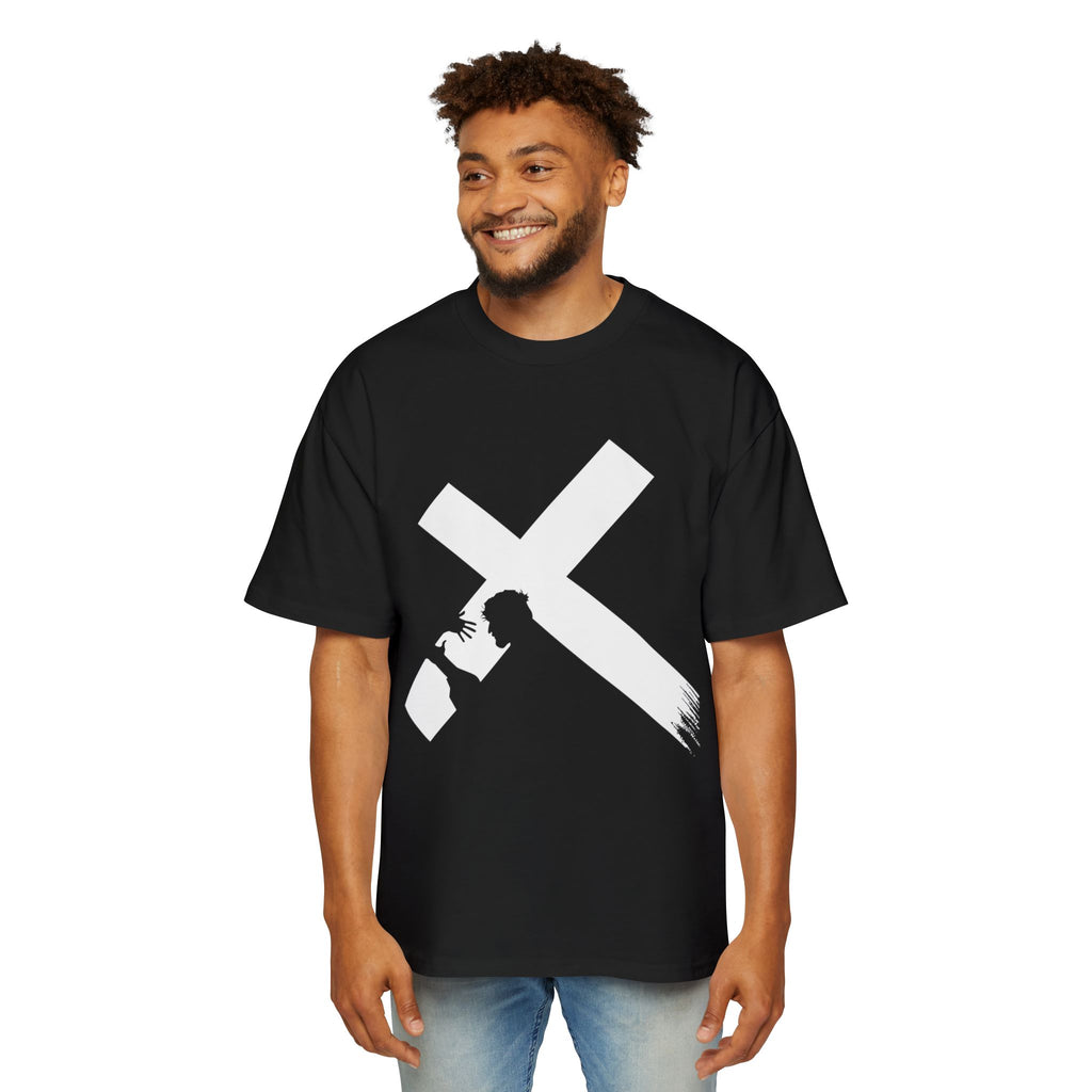 BRUSHSTROKE WHITE CROSS – OVERSIZED TEE