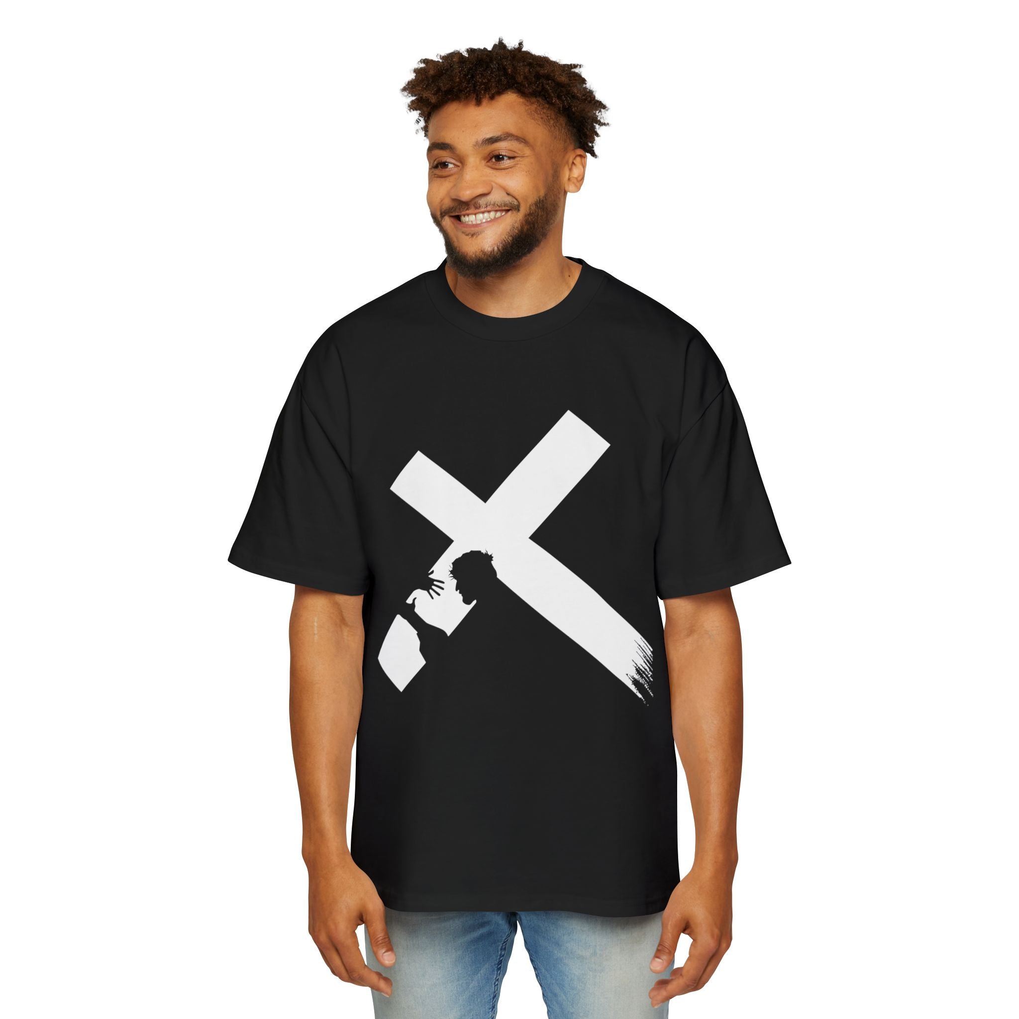 BRUSHSTROKE WHITE CROSS – OVERSIZED TEE