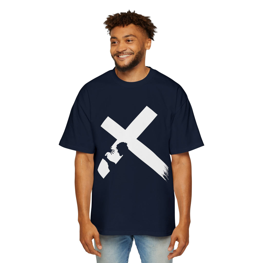 BRUSHSTROKE WHITE CROSS – OVERSIZED TEE