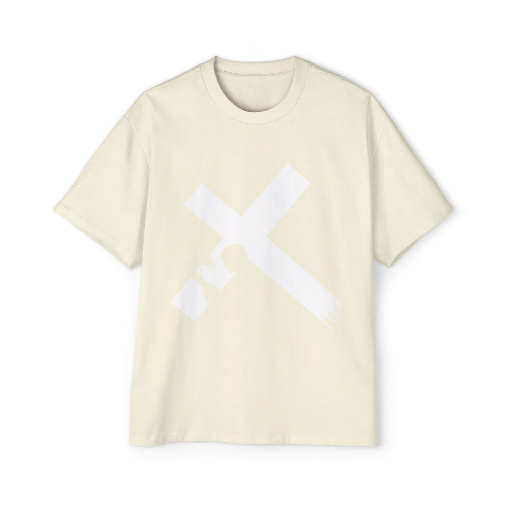 BRUSHSTROKE WHITE CROSS – OVERSIZED TEE