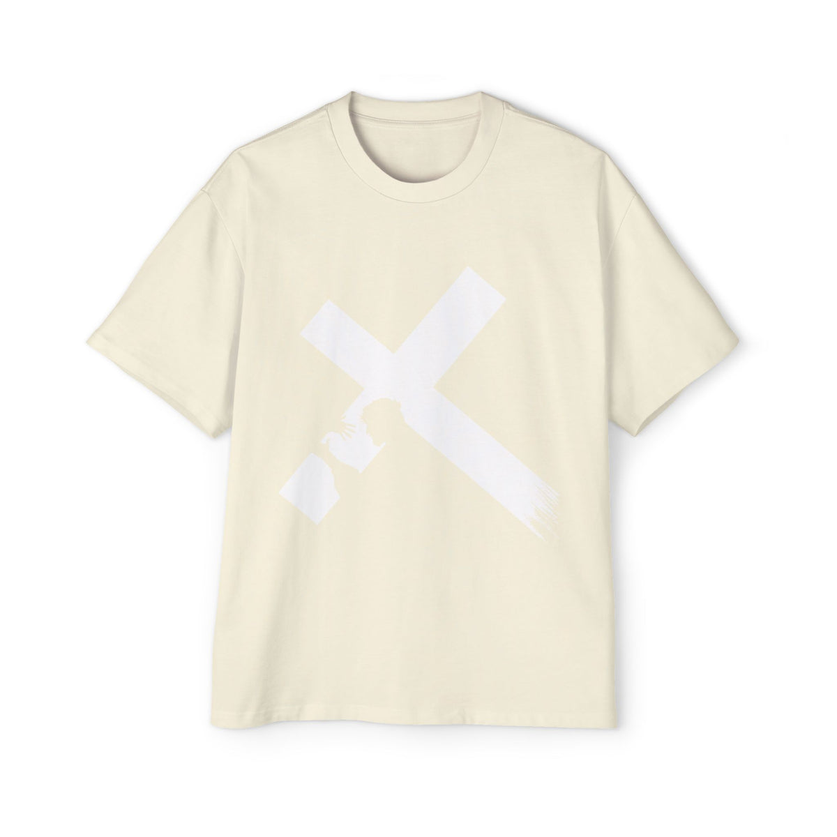 BRUSHSTROKE WHITE CROSS – OVERSIZED TEE