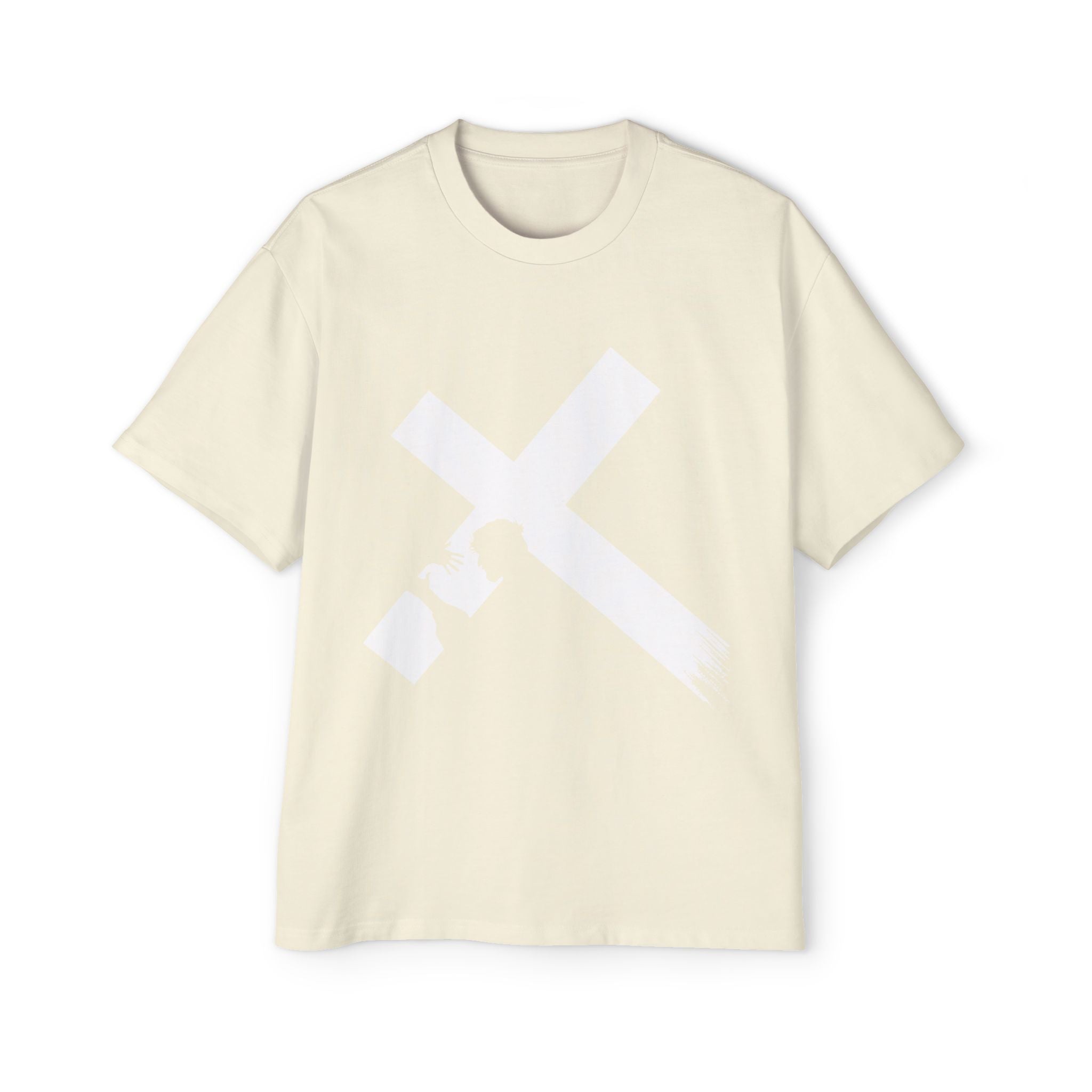 BRUSHSTROKE WHITE CROSS – OVERSIZED TEE